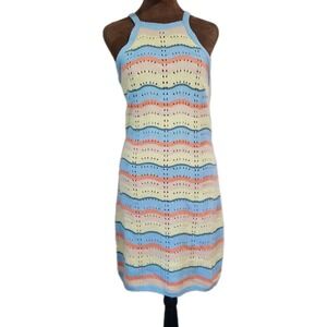 Justify‎ Dress Crochet Knit Multi-color Stripe Halter Open Back Boho Size M
